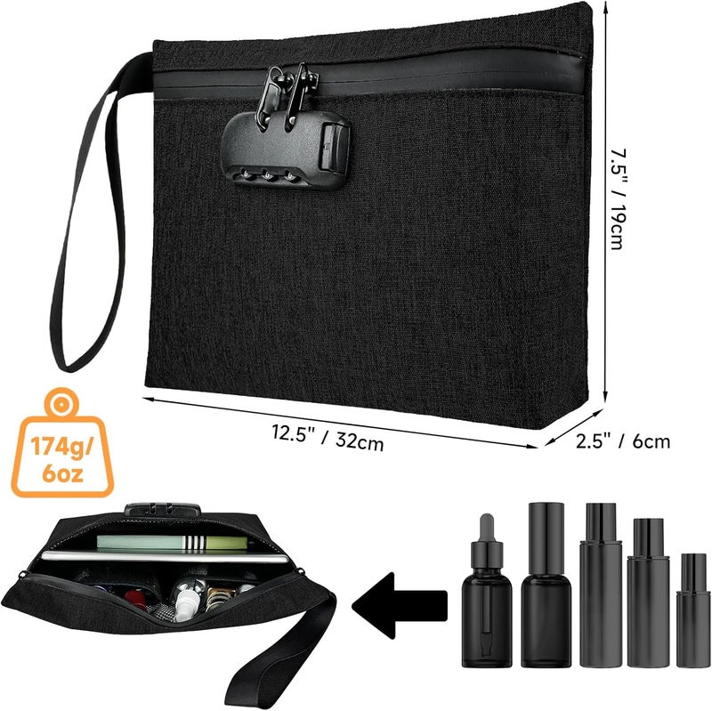 BOJLY Smell Proof Bag with Combination Lock 12.5 inch x 7.5 inch Waterproof Zipper Organizer for Travel Tote Bag Black - Image 2